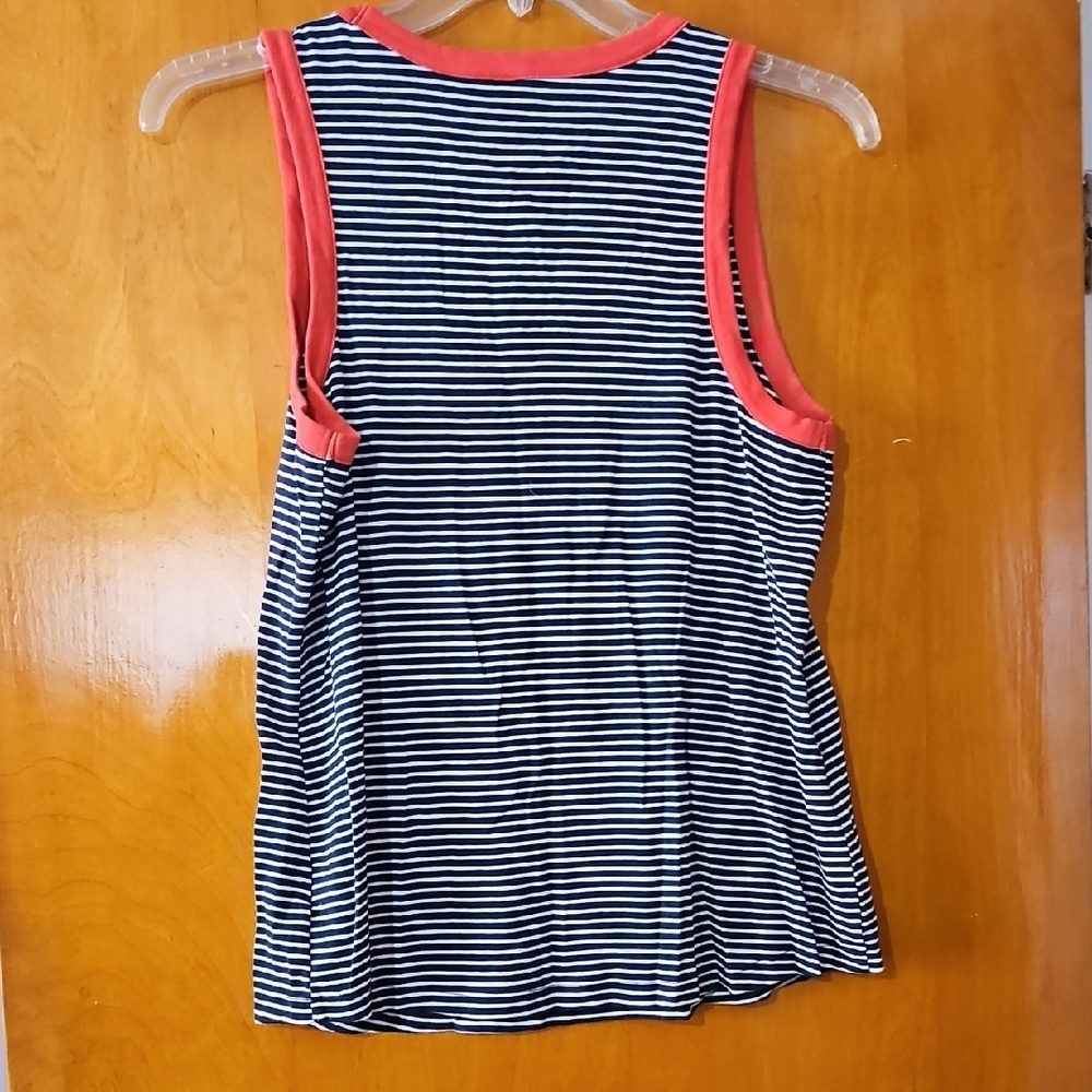 Old Navy Navy and White Striped Tank with Coral Trim - Picture 3 of 3